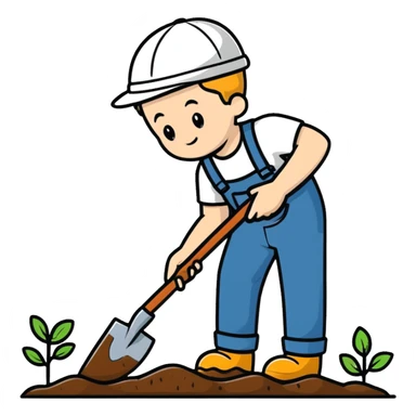 focused young white male gardener digging soil sticker