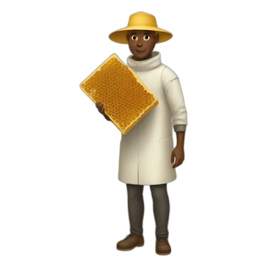 Bald head tall black man beekeeper holding honeycomb full body sticker