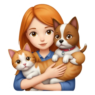 Girl holding a cat and a dog sticker