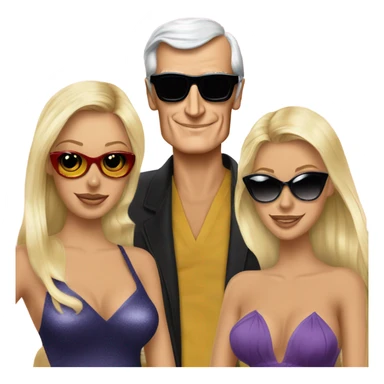 Young Hugh Hefner in sunglasses with 3 beautiful blondes sticker