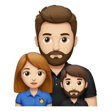 Criar Casal - Homem branco de cabelo liso e olhos marrom, com barba, camiseta polo preta e mulher de pele branca cabelo cacheado marrom longo e olhos mel sticker