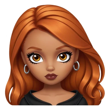 pretty bratz girl, ginger hair, dark brown eyes, black eyeliner, brown skin, alternative style, goth sticker