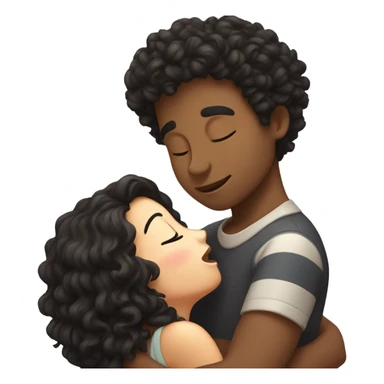curly black haired boy and brunette girl kissing with their eyes closed sticker