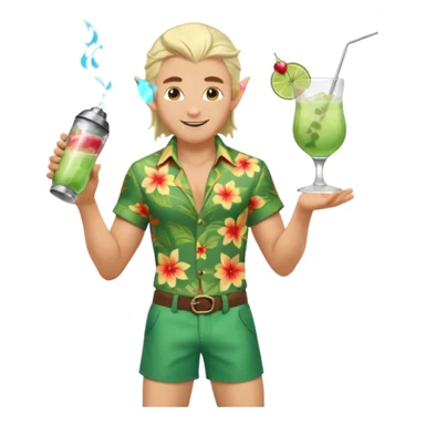 elf male legolas Unbuttoned Hawaiian shirt, swim trunks, shaking a cocktail shaker (sparks flying) sticker