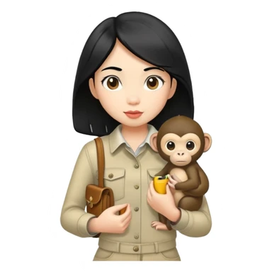an asian girl with black hair with a monkey in her pocket sticker