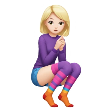 Cute girl thigh high socks sitting legs out, colorful clothes sticker