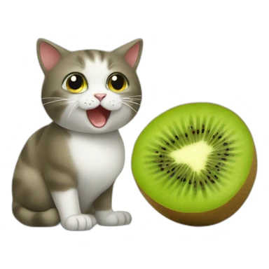 Two cats eat kiwi fruit sticker