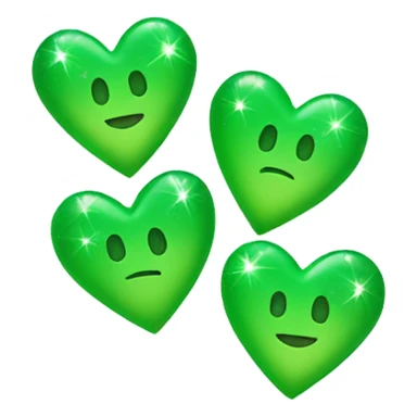 Three green hearts smaller than the others with sparkles and hea sticker