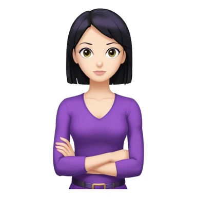 Nico Robin with black hair, purple outfit, arms crossed sticker