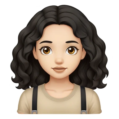 a light skinned wavy black hair with brace girl wearing a beige top  sticker