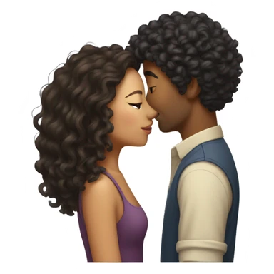 Mixed girl with middle curly hair kissing an Asian man  sticker