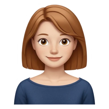 emoji of a woman named Freya McOmish, smiling, light brown hair, subtle freckles, modern casual style, wearing a Bateau-Boat Neck top sticker