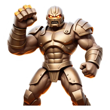 Cinematic Fierce Mighty Iron Golem Portrait Emoji Depicted mid-action in a dynamic, battle-ready stance, massive fists clenched, the ancient metallic plates along its form shifting with raw power. Its eyes blaze like molten fire within a carved, rune-etched face, exuding both divine purpose and mechanical precision. Weathered steel and dark bronze tones are accented by glowing, arcane inscriptions, each detail meticulously crafted with lifelike metallic reflections. High shine, imposing yet regal, styled with an air of indestructible might, soft glowing outline, capturing the essence of an unstoppable colossus that looks ready to charge forth with a thunderous step! sticker