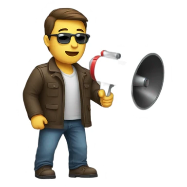 man with a loudspeaker sticker
