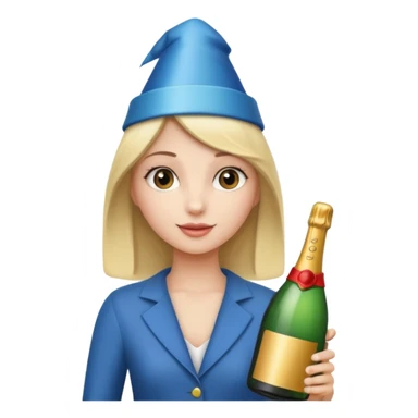 girl holding only Champagne bottle with party cap. sticker