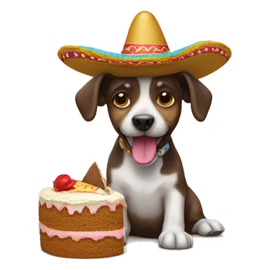 Dog wearing a sombrero and eating cake sticker