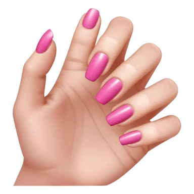  pink close-up of a hand with beautifully manicured nails, glossy pink nail polish, elegant nail shape, soft lighting and shadows, realistic style, sticker