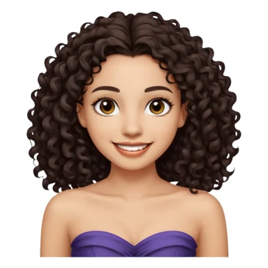 Woman with light skin and super dark brown-almost black colored irises eyes and  dark brown long curly hair that’s waist length curly hair and white tube top with no straps sticker