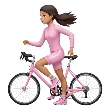 A girl in soft pink sporty tight-fitting clothes, a long-sleeved fitted sweater and cycling shorts is running, her hair is dark and straight, neatly styled. sticker