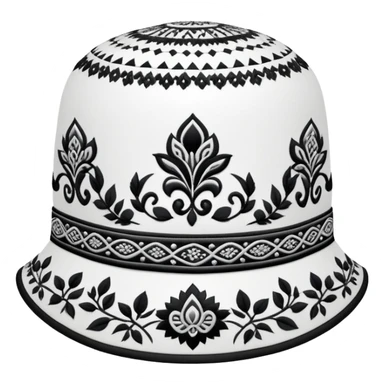 Uzbek traditional doppa hat with ornate black and white embroidery pattern sticker