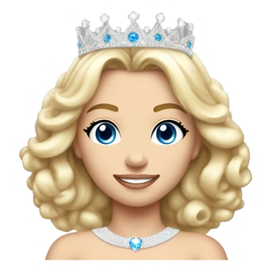 13 year old girl with blonde hair and blue eyes wearing a sparkly all white full pageant gown and a pageant crown that is only silver in color full body sticker
