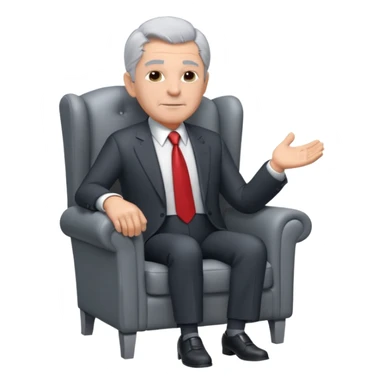 elderly businessman sitting in an armchair, wearing a formal suit and tie, gray hair, confident wise expression, corporate boss vibe, 3D cartoon style, mobile game icon style, clean background, no text, no watermark
 sticker