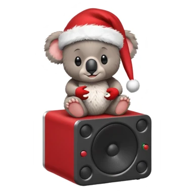 Koala sitting on toniebox speaker with a santa hat and presents around him, make the backroun festive sticker