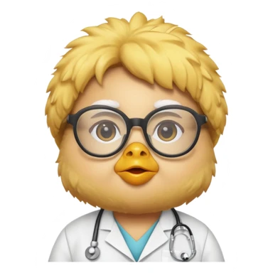 chick animal with glasses, wearing doctor uniform sticker
