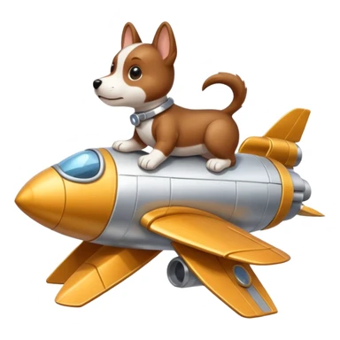 Puppy on top of a rocket ship sticker