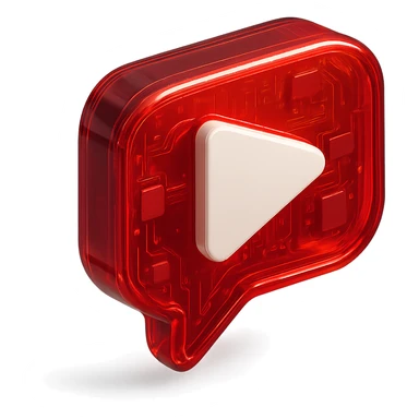 red speech bubble with inside a big red YouTube white play button, very glossy circuit style sticker