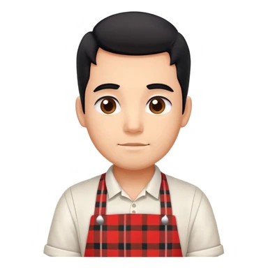 big boy with black hair all up, wearing a white and red plaid apron sticker
