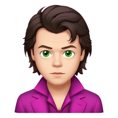 Harry Styles with green eyes, dark brown hair, magenta outfit sticker