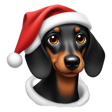 Black dachshund dog wearing a Santa hat sticker