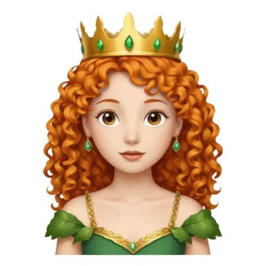 orange curly hair beautiful princess full body in leafy green dress elegant sticker
