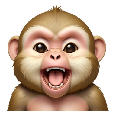 Cinematic Cute Yawning Macaque Portrait Emoji, Head tilted slightly with a dramatic, wide-open yawn, showcasing a gently textured face with half-closed, sleepy eyes and an open, relaxed mouth, Simplified yet irresistibly adorable features, highly detailed, glowing with a soft, cozy glow, high shine, relaxed yet expressive, stylized with a dash of whimsical charm, soft glowing outline, capturing the essence of a drowsy yet affectionate primate that appears ready to stretch out for a nap! sticker
