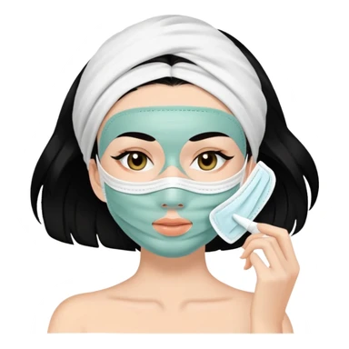 white girl with black hair doing self care, face mask, relaxing sticker