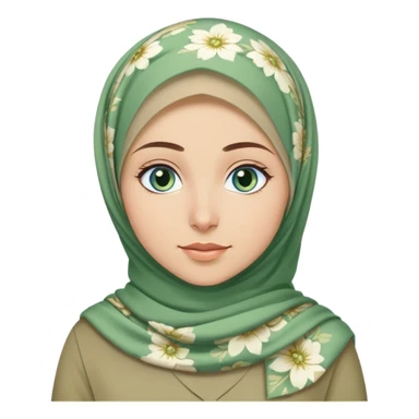 Turkish beautiful finish Konya girl blue eyes and green khaki hijab and light green floral dress and she go out from office sticker