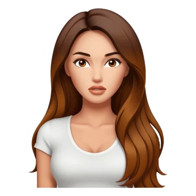 Megan fox, fashion model Beautiful woman model adult   large breasts  with monolid narrow eyes tan Carmel  skin, full lips  long hair model white  top   sticker