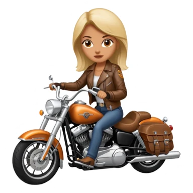 A woman wearing leather riding a Harley Davidson sticker