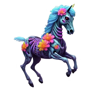 Neon Zombie Pegasus unicorn skeleton psychedelic flowers floral groovy art neon rave raving sticker