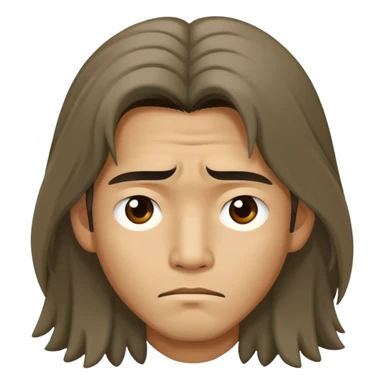 a long-haired Asian man with a dismal look sticker