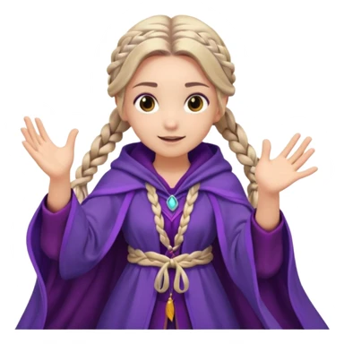 A playful mage girl with braids, purple cloak, and magic swirling around her hands.
 sticker