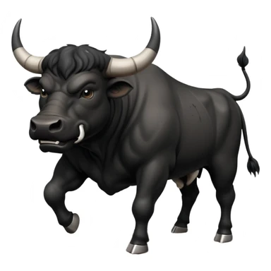 angry black bull pawing the ground, with dust clouds sticker