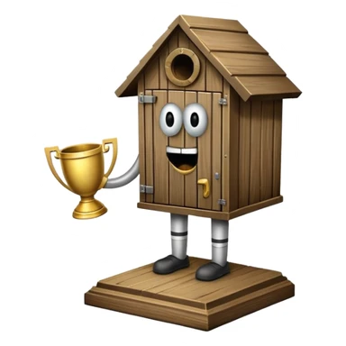 A "I STINK AT FANTASY FOOTBALL" trophy featuring an outhouse-shaped figure with legs on a metallic base - perfect for commemorating league losers.​​​​​​​​​​​​​​​​ sticker