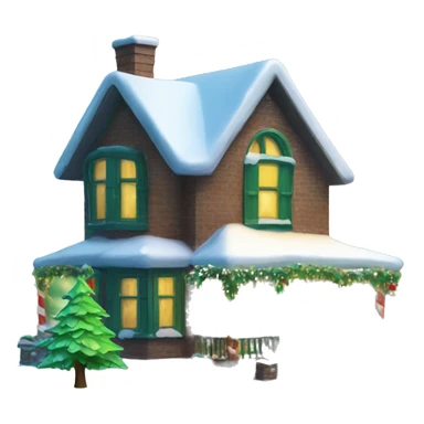 christmas house with green tree under snow sticker