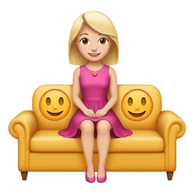 smiling blonde woman full body sitting on a couch, SFW, emoji style sticker