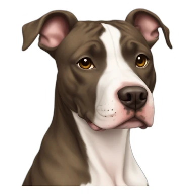 Pitbull and lacy dog mix, brindle color, whiteish pale chest, 65 pounds, full flappy ears sticker
