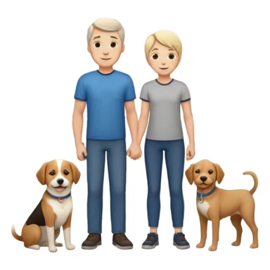1 Father 1 Mother and 1 young boy who is half as tall as the parents, standing in front of their house with a dog next to them sticker
