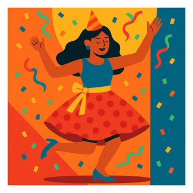 party dress, vibrant and festive, modern illustration style sticker