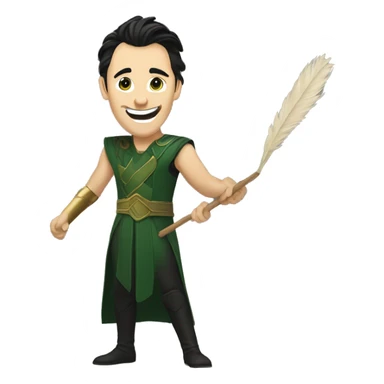 Loki tickling someone with a feather duster sticker
